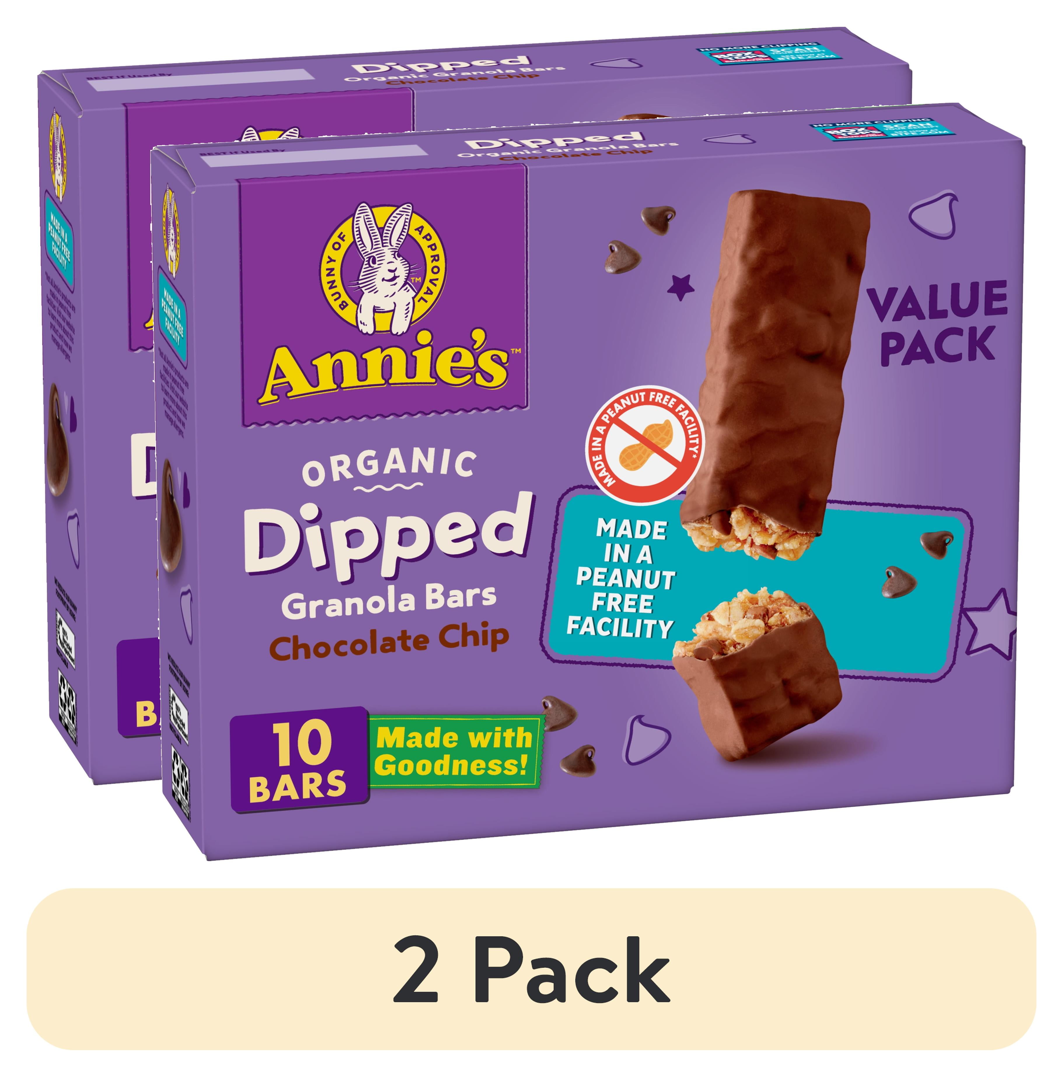 (2 pack) Annie's Organic Dipped Granola Bars, Chocolate Chip, Peanut Free, 10 Bars, 9.2 oz