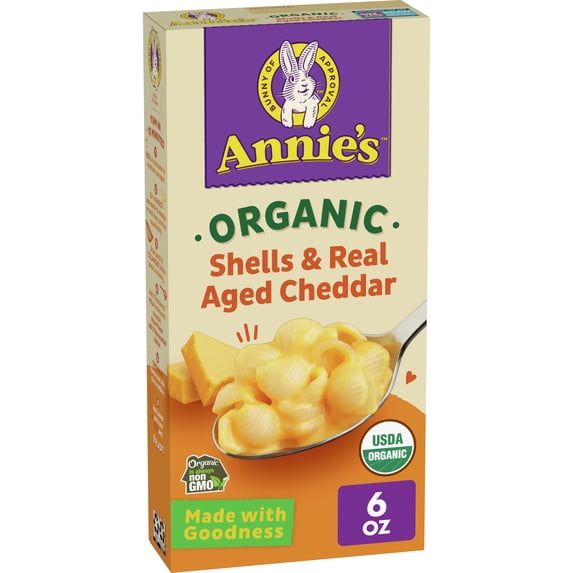 (2 pack) Annie's Organic Shells and Real Aged Cheddar, Made with Real Cheese, 6 oz