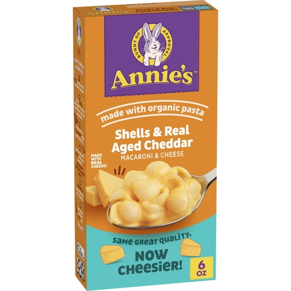 (2 pack) Annie's Shells and Real Aged Cheddar, Made with Organic Pasta and Real Cheese, 6 oz