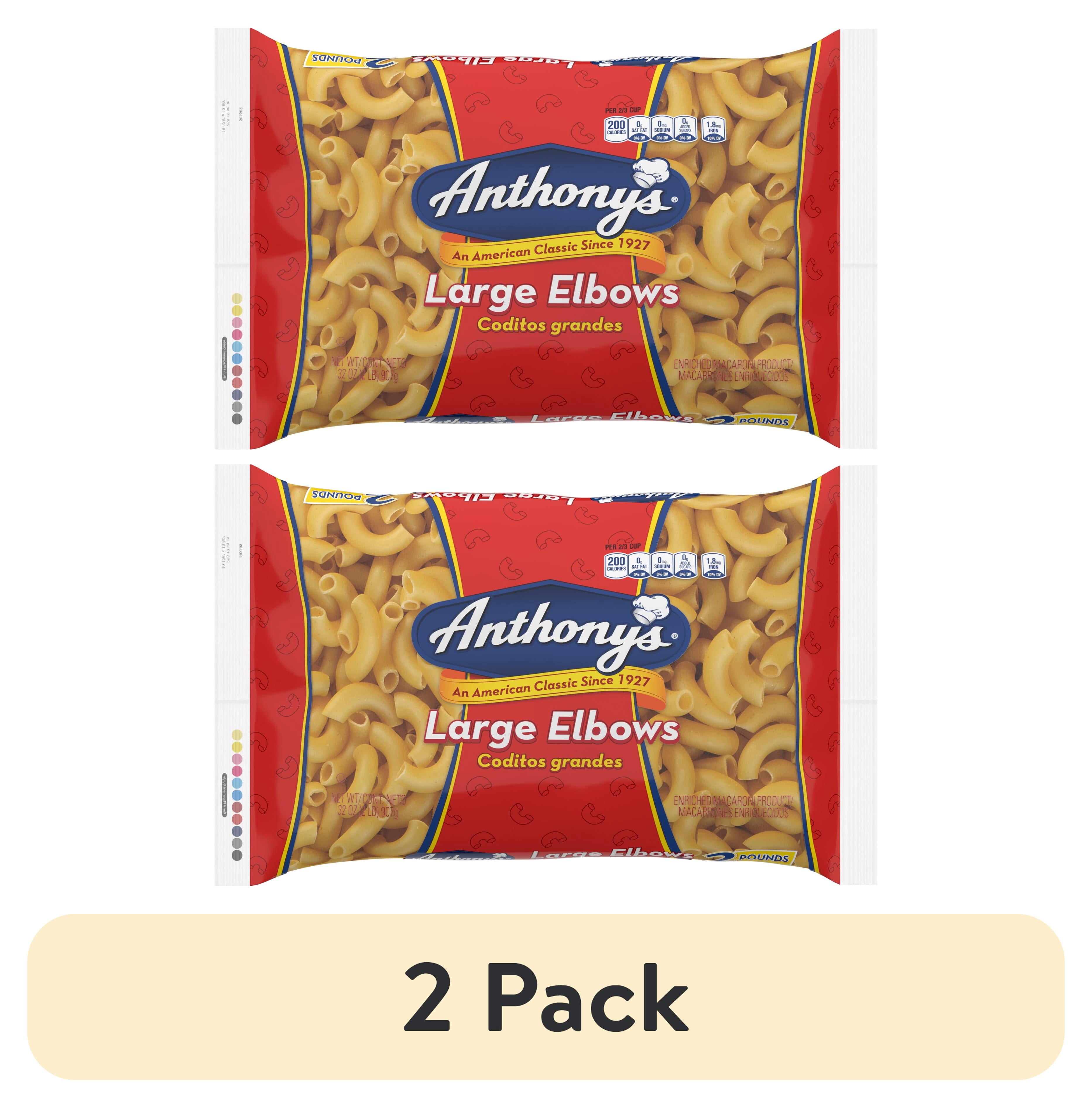 (2 pack) Anthony's Large Elbows Pasta, 12 oz