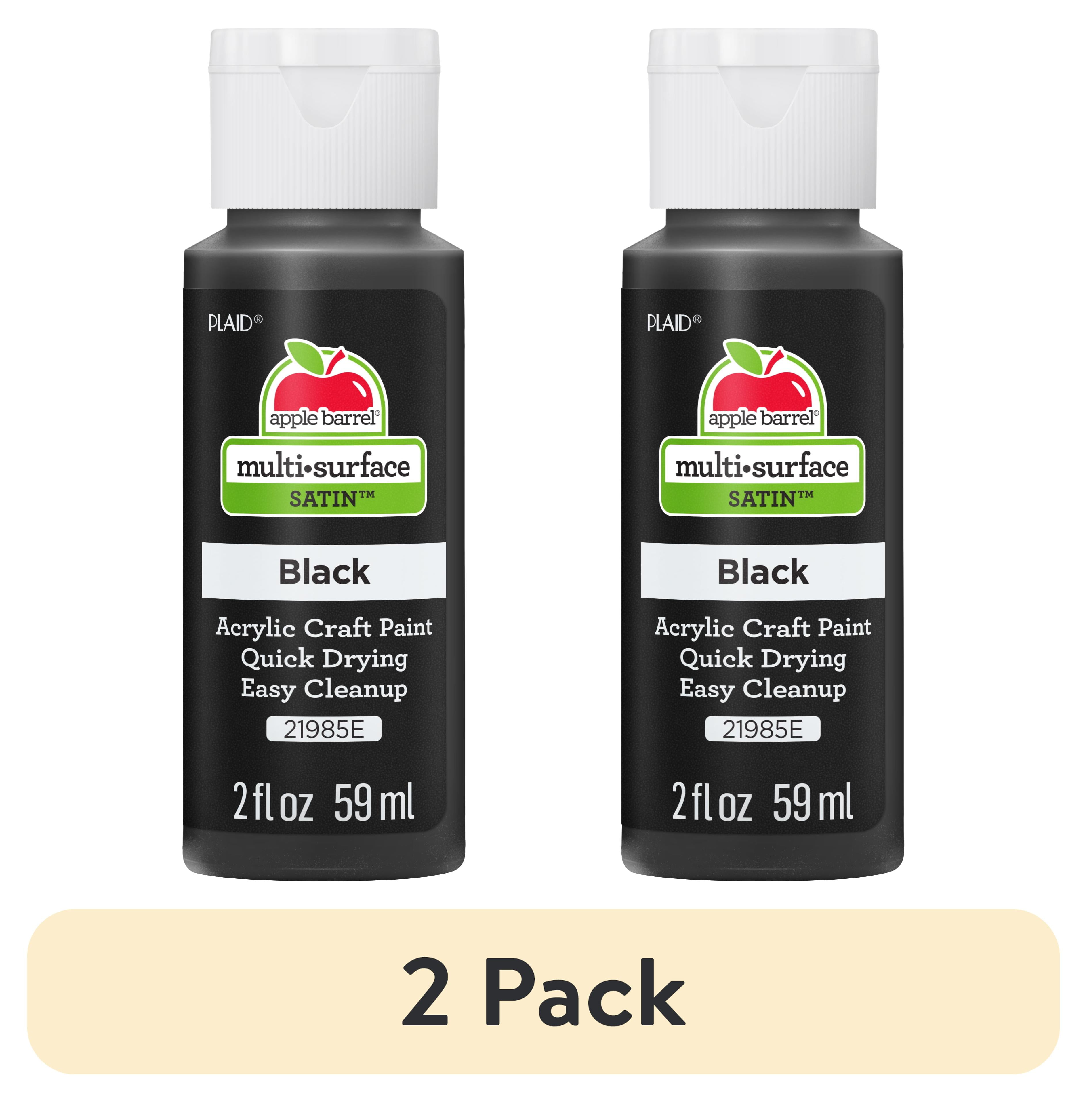 (2 pack) Apple Barrel Multi-Surface Acrylic Craft Paint, Satin Finish, Black, 2 fl oz