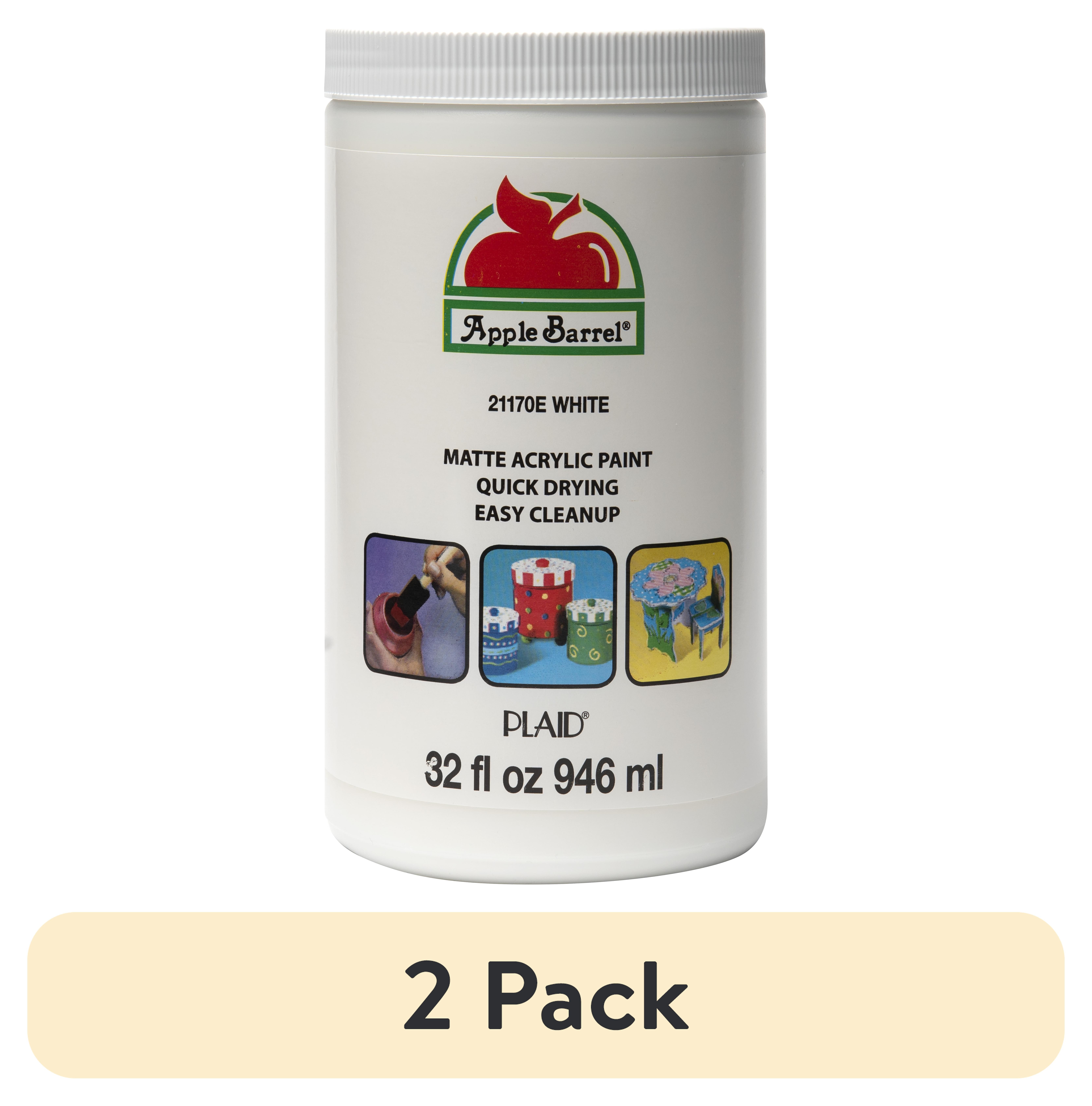 (2 pack) Apple Barrel Acrylic Craft Paint, Matte Finish, White, 32 fl oz