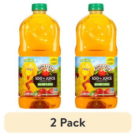(2 pack) Apple & Eve Sesame Street Big Bird's 100% Apple Juice, 64 fl oz Bottle