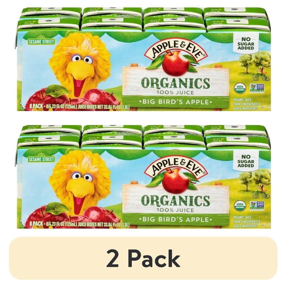 (2 pack) Apple & Eve Sesame Street Organics, Big Bird’s Apple Juice, 5 Count, Pack of 8