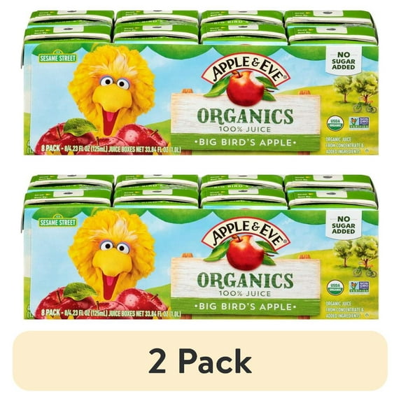 (2 pack) Apple & Eve Sesame Street Organics, Big Bird’s Apple Juice, 5 Count, Pack of 8