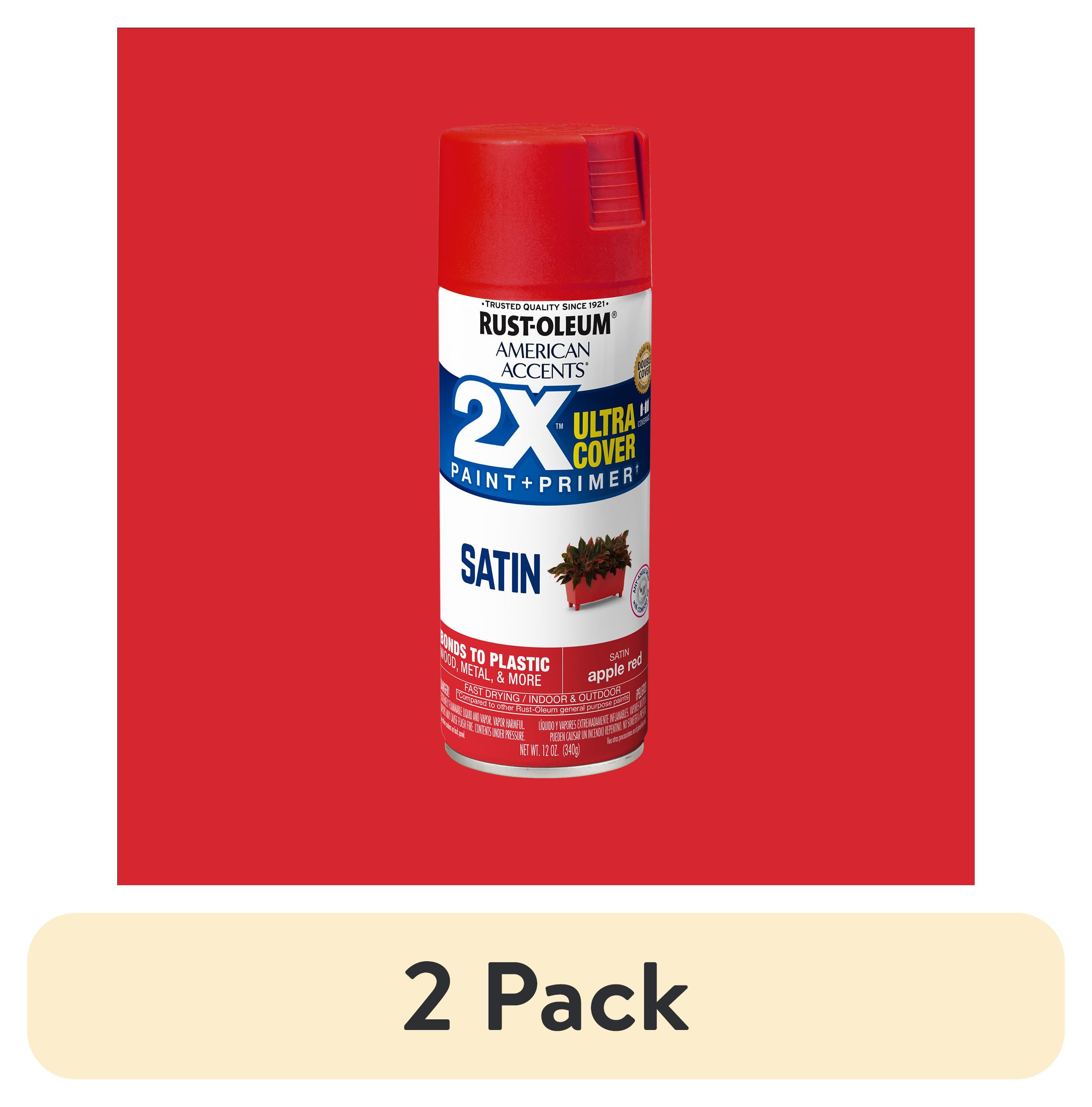(2 pack) Apple Red, Rust-Oleum American Accents 2X Ultra Cover Satin Spray Paint-327938, 12 oz
