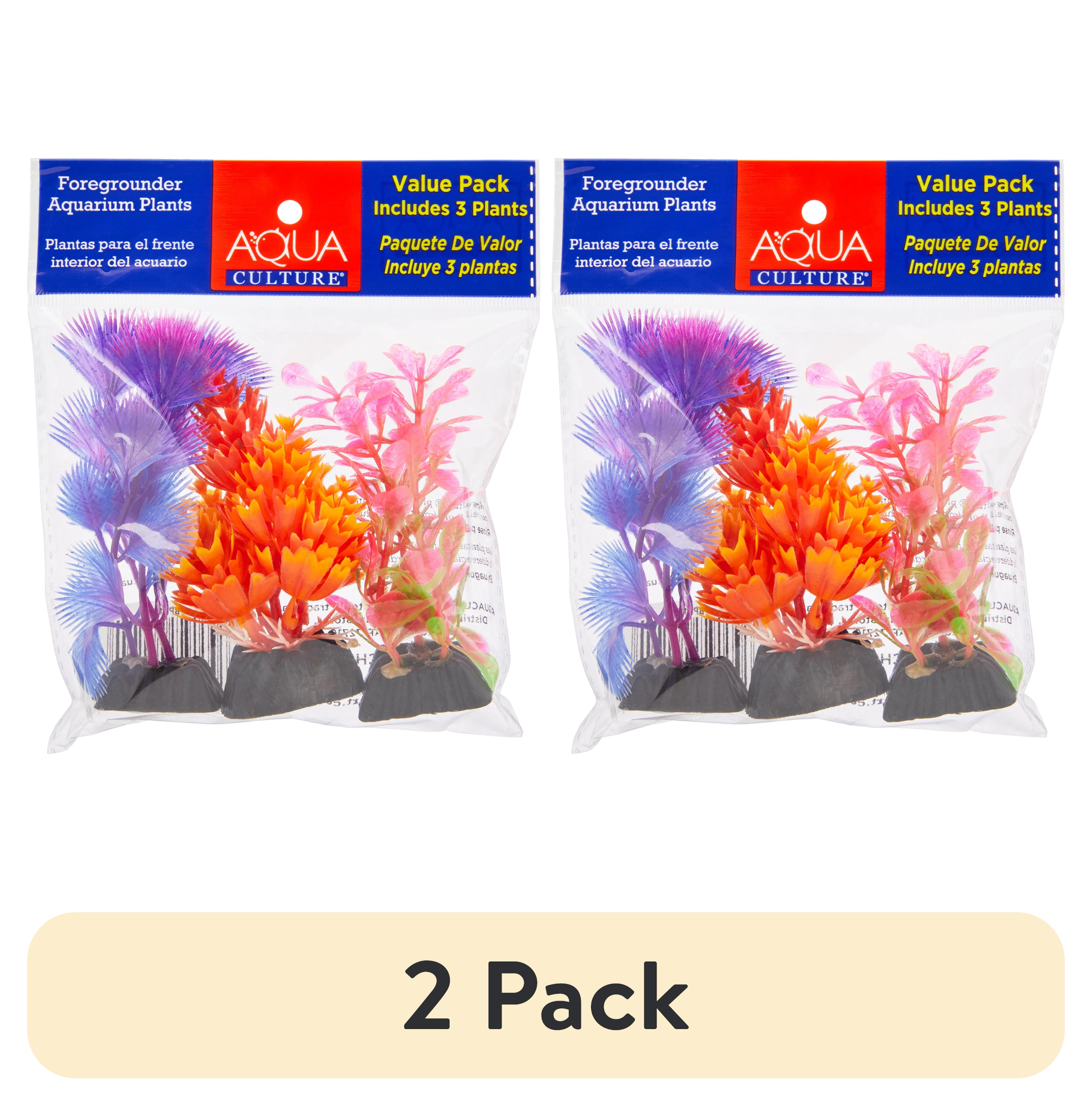 (2 pack) Aqua Culture Foregrounder Plastic Aquarium Plants - Multicolored - 3 Count Per Pack