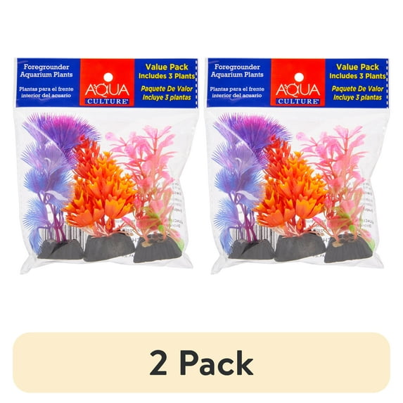 (2 pack) Aqua Culture Foregrounder Plastic Aquarium Plants - Multicolored - 3 Count Per Pack