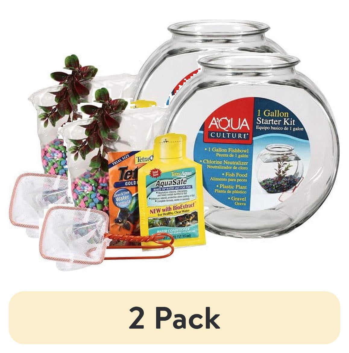 (2 pack) Aqua Culture Glass Fish Bowl with Starter Kit, 1 Gallon