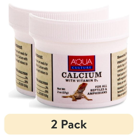 (2 pack) Aqua Culture Premium Calcium Supplement with Vitamin D3 for Reptiles, 2 oz Can (Pack of 1)