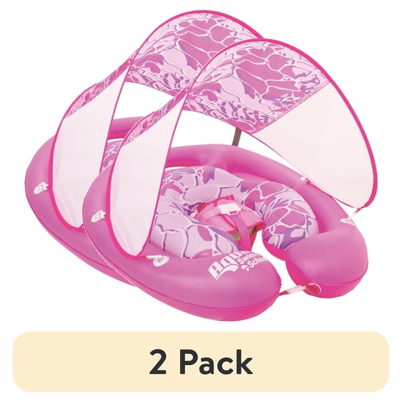 (2 pack) Aqua SwimSchool 2-in-1 Pool Cruiser Baby Float for Infants, 3-18 Months, Pink Turtle