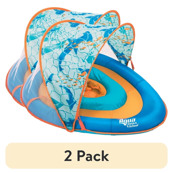 (2 pack) Aqua SwimSchool Grow-with-Me BabyBoat Pool Float for Infants 6-24 Months, Blue Shark