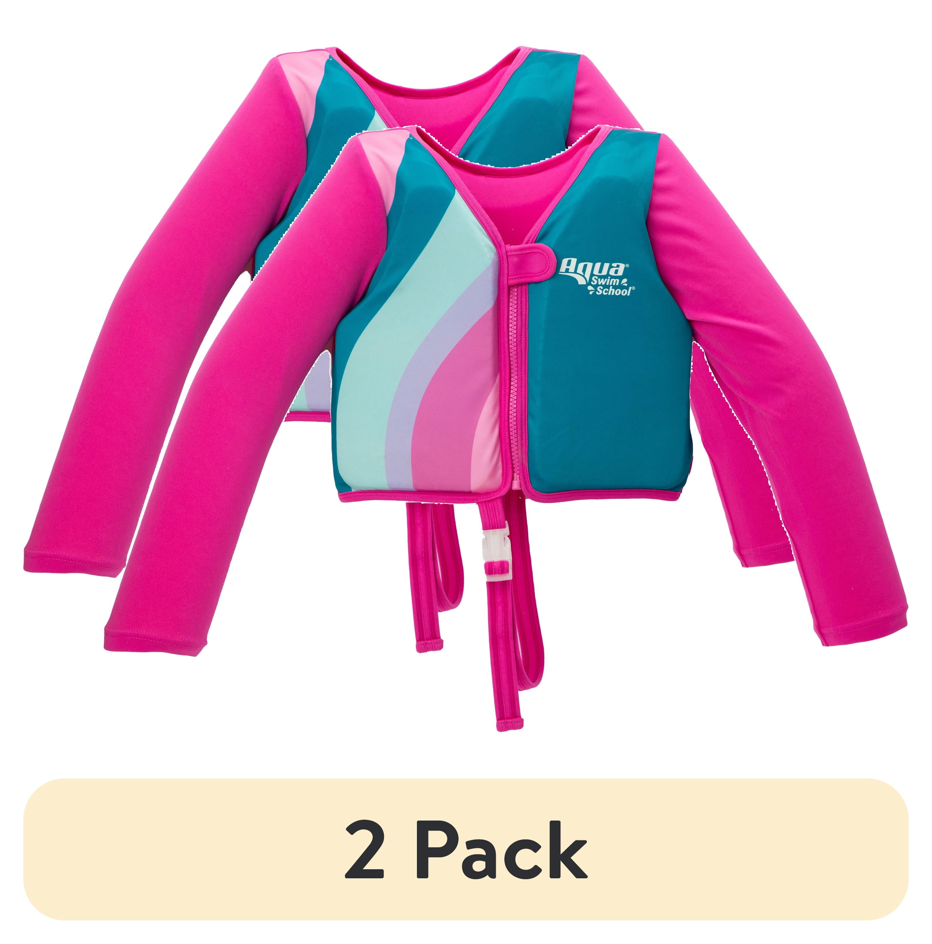(2 pack) Aqua SwimSchool Grow-with-Me Swim Vest, Ages 3-6, 32-50 lbs, Pink