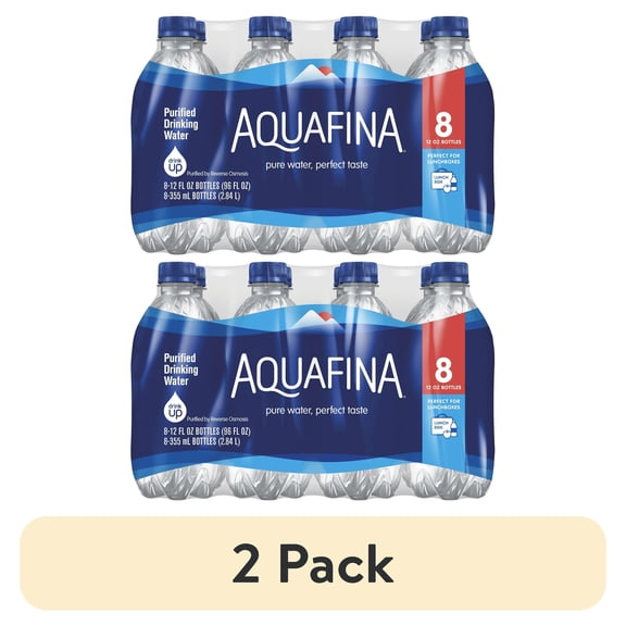 (2 pack) Aquafina Purified Drinking Water, 12 fl oz, 8 Pack Plastic Bottles