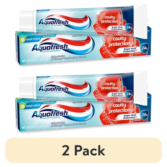 (2 pack) Aquafresh Cavity Protection Fluoride Toothpaste for Healthy Gums, Strong Teeth, and Fresh Breath, Cool Mint, 5.6 Oz