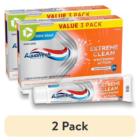 (6 pack) Aquafresh Extreme Clean Whitening Action Fluoride Toothpaste for Cavity Protection, Sugar Acid Protection, Mint Blast, 5.6 Oz (3 pack)