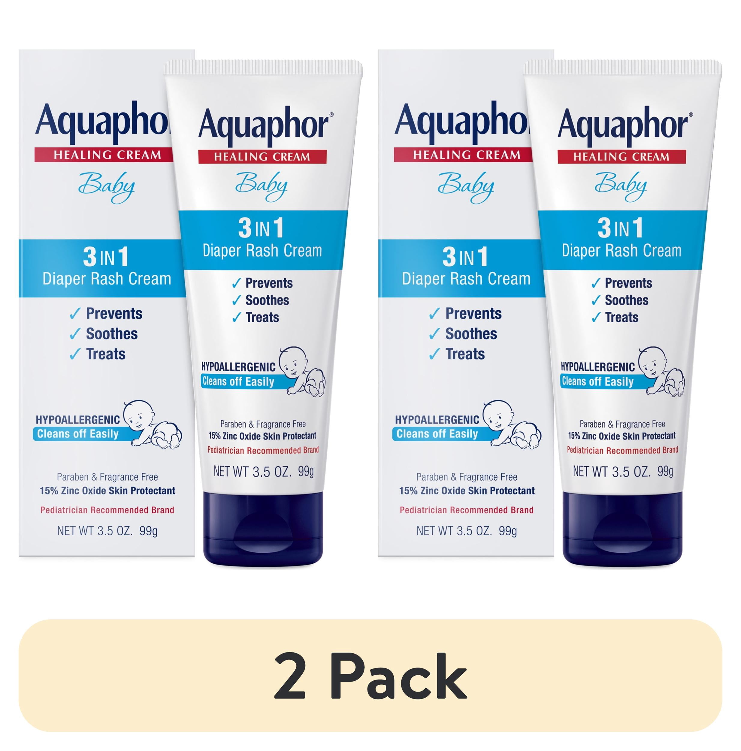 (2 pack) Aquaphor Baby Diaper Rash Cream with Zinc Oxide, 3-in-1 Diaper Rash Relief, 3.5 oz