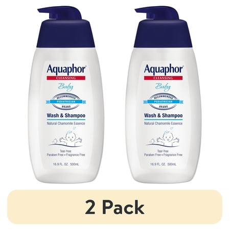 (2 pack) Aquaphor Baby Wash & Shampoo, Fragrance Free and Tear Free for Baby's Sensitive Skin, 16.9 fl oz