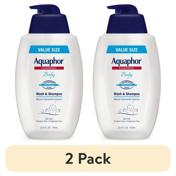 (2 pack) Aquaphor Baby Wash & Shampoo, Fragrance Free and Tear Free for Baby's Sensitive Skin, 25.4 fl oz