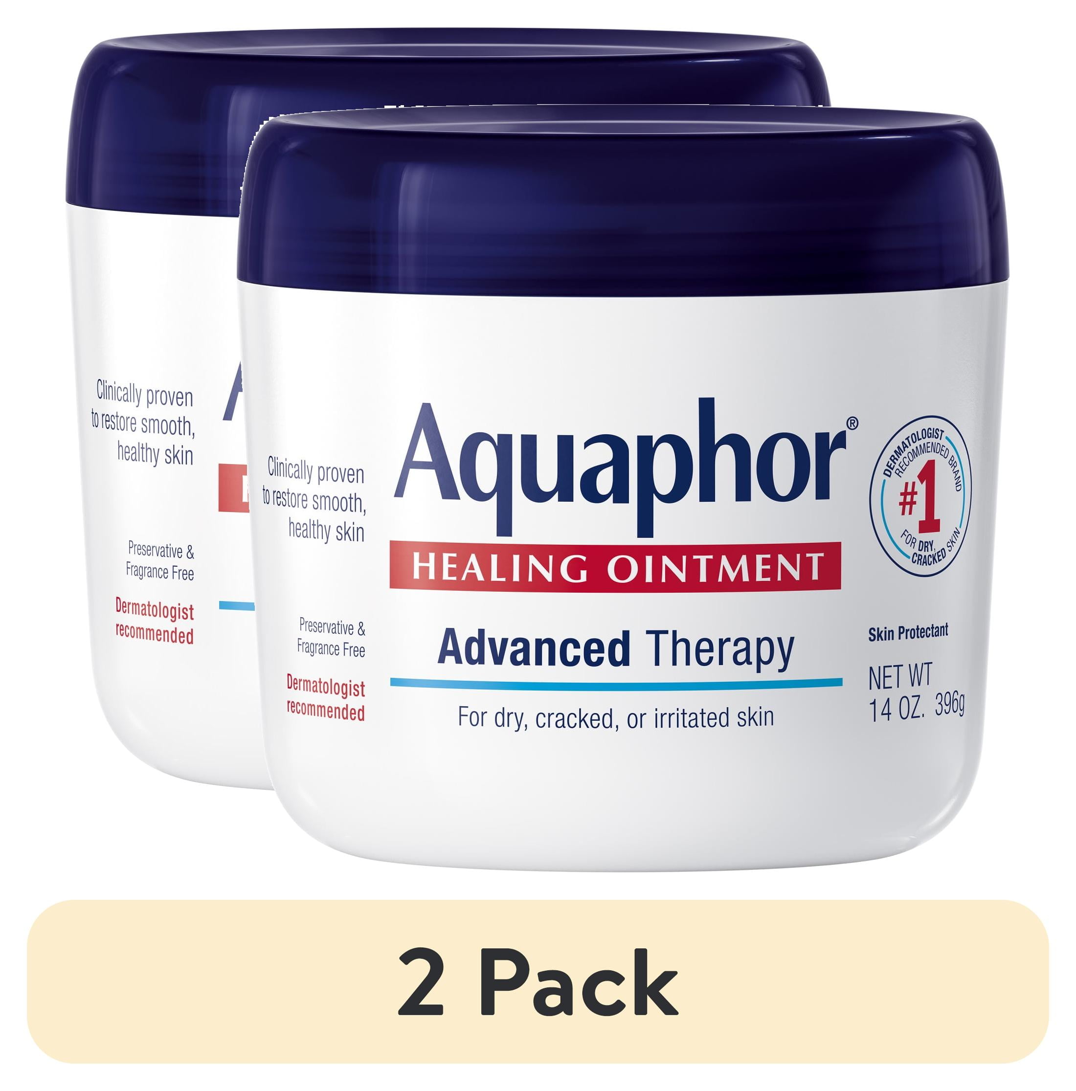 (2 pack) Aquaphor Healing Ointment Skin Protectant for Dry, Cracked, Irritated Skin, Fragrance Free, 14 oz