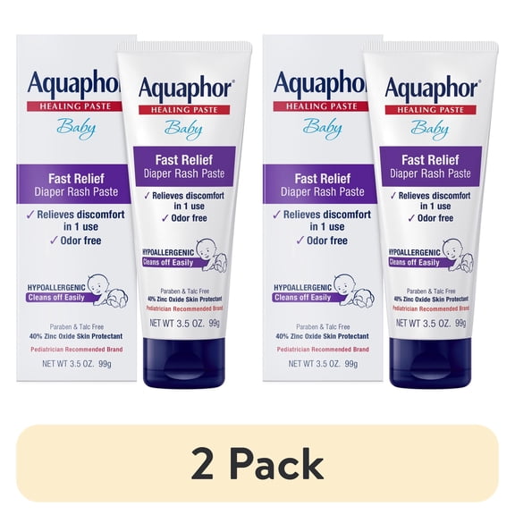 (2 pack) Aquaphor Baby Diaper Rash Paste, Maximum Strength 40 percent Zinc Oxide, Diaper Rash Cream, Diaper Rash Ointment, 3.5 oz
