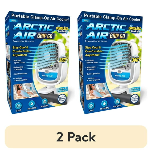 (2 pack) Arctic Air Grip Go Portable Evaporative Air Cooler, Rechargeable Cooling Fan, Clamp-on Space Cooler