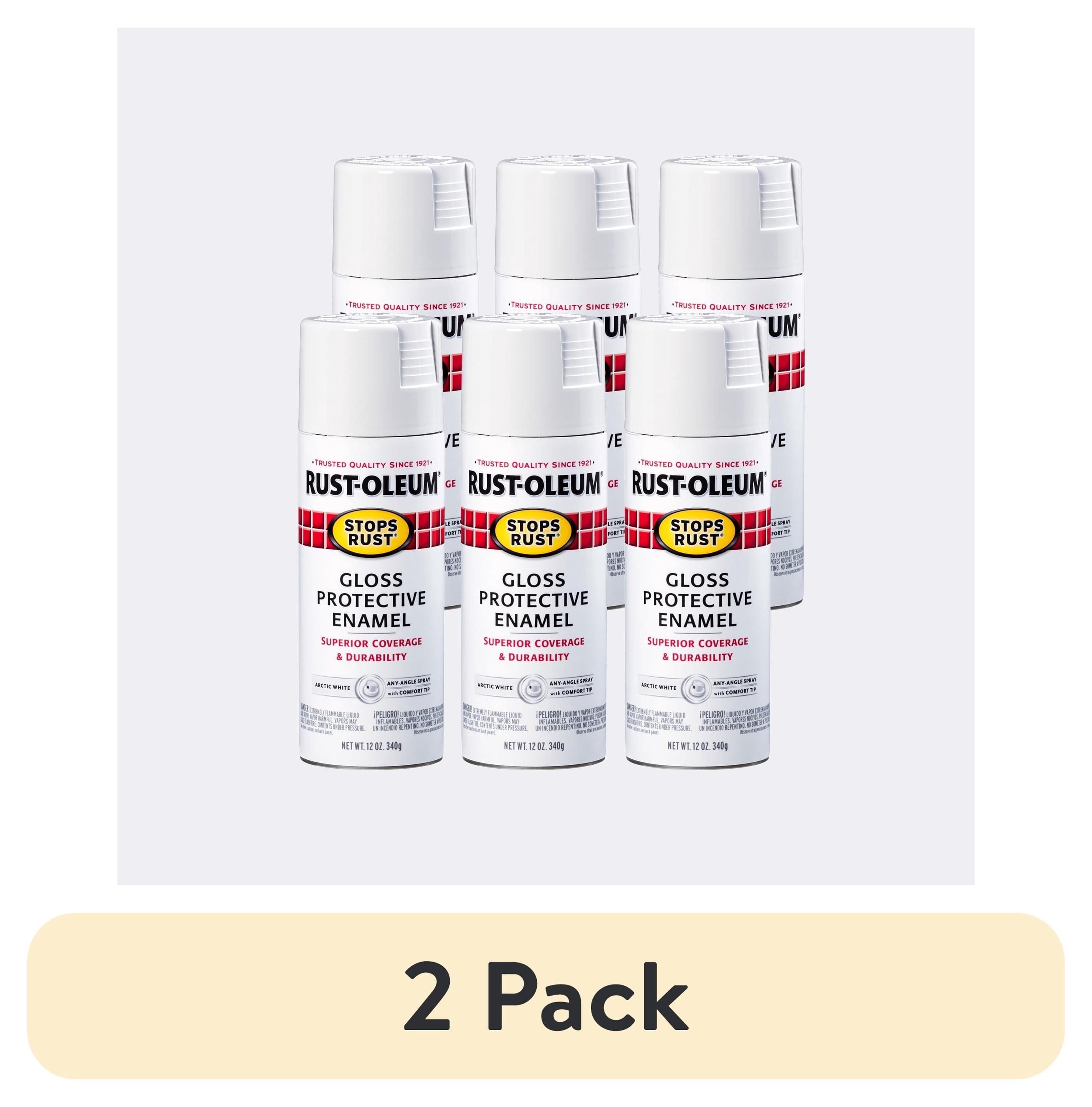 (2 pack) Arctic White, Rust-Oleum Stops Rust Gloss Protective Enamel Spray Paint, 12 oz, 6 Pack