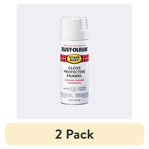 (2 pack) Arctic White, Rust-Oleum Stops Rust Protective Enamel Gloss Spray Paint-371669, 12 oz