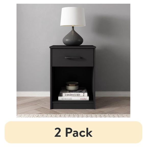 (2 pack)Ardent Nightstand with 1 Drawer, Black