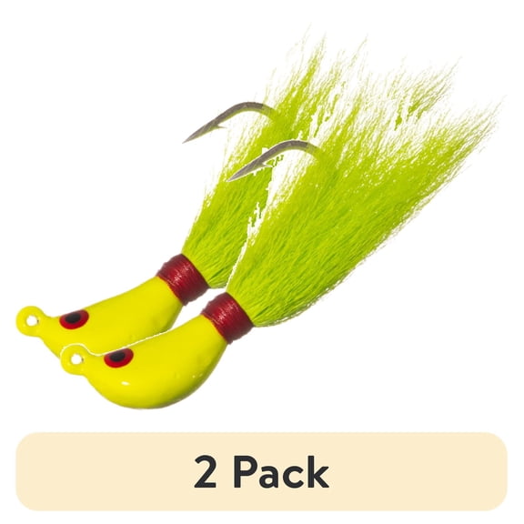 (2 pack) Arkie Lures Ocean Logic Striper Fishing Jigs with Eel, Chartreuse, 1 oz.