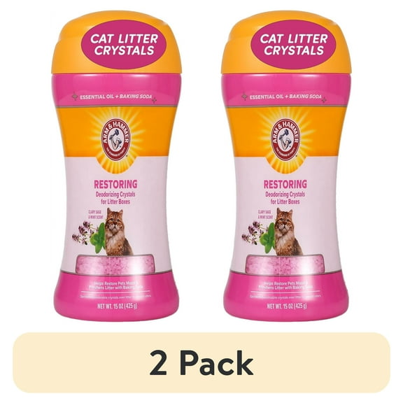 (2 pack) Arm & Hammer Deodorizing Cat Litter Crystals for Litter Boxes, Clary Sage & Mint Scent 15 oz.