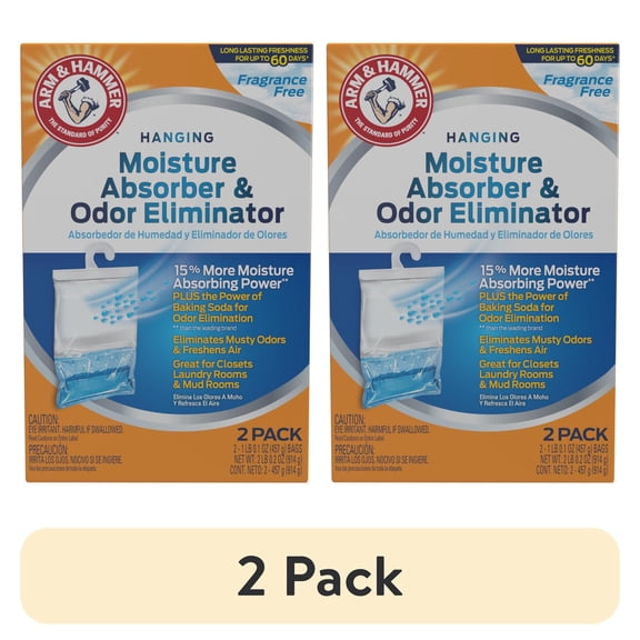 (2 pack) Arm & Hammer Fragrance Free Disposable Storage Moisture Absorber and Odor Eliminator Hanging Bags, 2 Pack