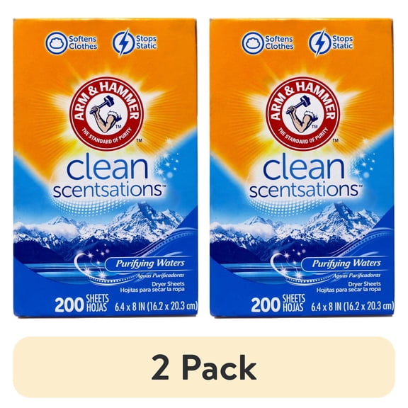 (2 pack) Arm & Hammer Clean Scentations Fabric Softener Sheets Purifying Waters Scent - 200 CT