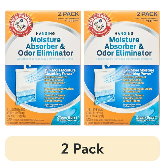 (2 pack) Arm & Hammer Moisture Absorber Hanging Bag - 16 oz, 2-pack, Clean Burst