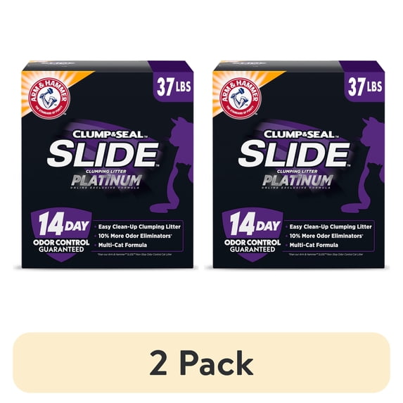 (2 pack) Arm & Hammer Platinum Slide Easy Clean Clumping Multi-Cat Litter, 37 lb
