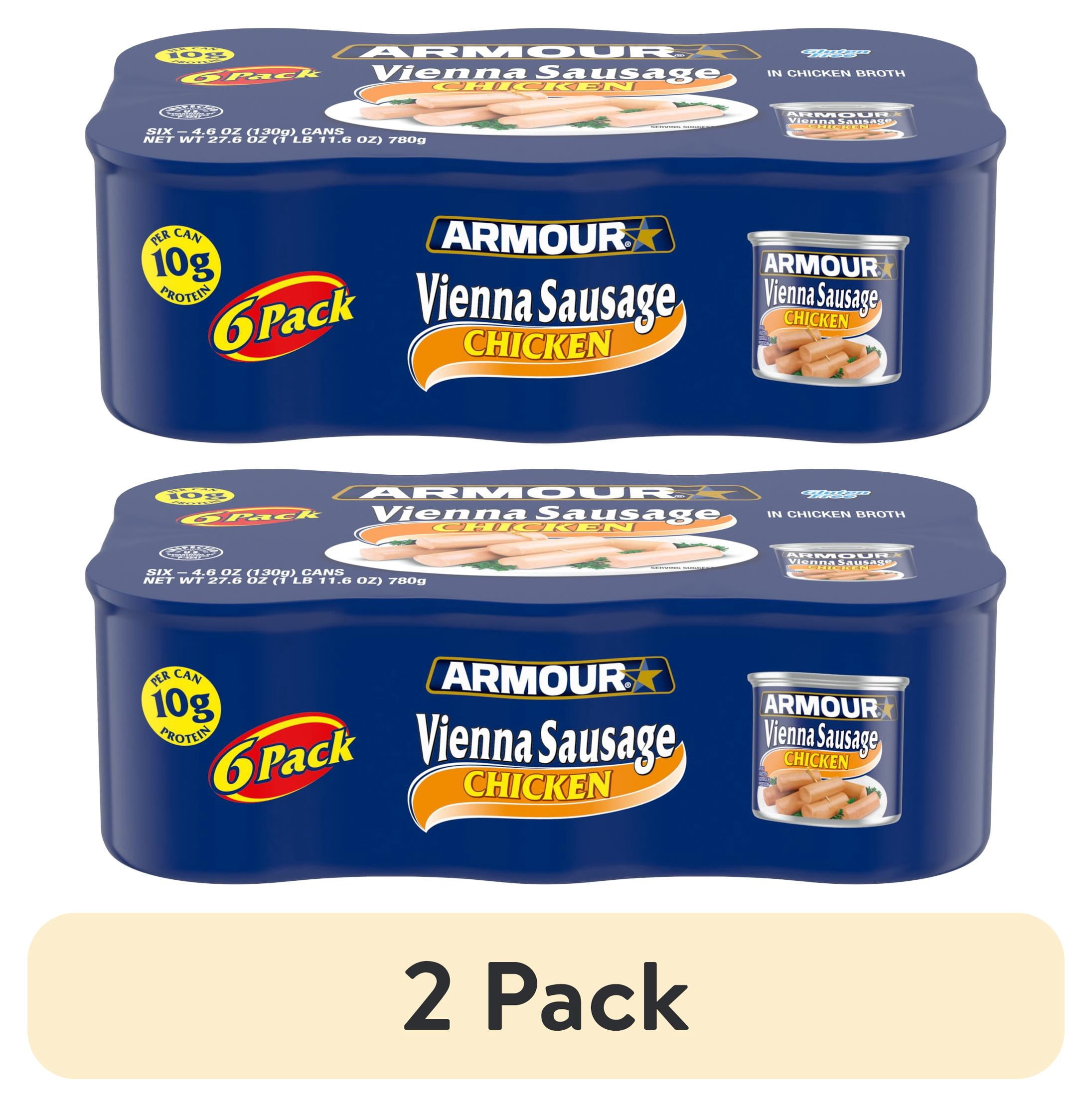 (2 pack) Armour Chicken Vienna Sausage, 7g Protein Per Serving, 4.6 oz Can (Pack of 6)