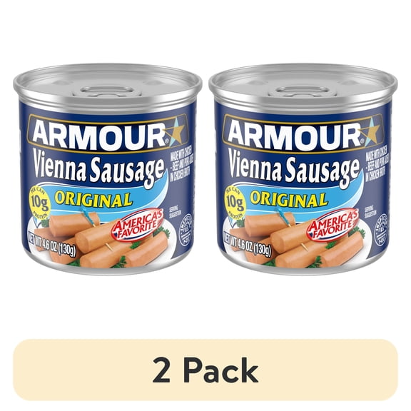 (2 pack) Armour Original Vienna Sausage, 7g Protein Per Serving, 4.6 oz Can