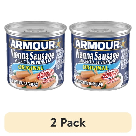 (2 pack) Armour Original Vienna Sausage, 7g Protein Per Serving, 4.6 oz Can