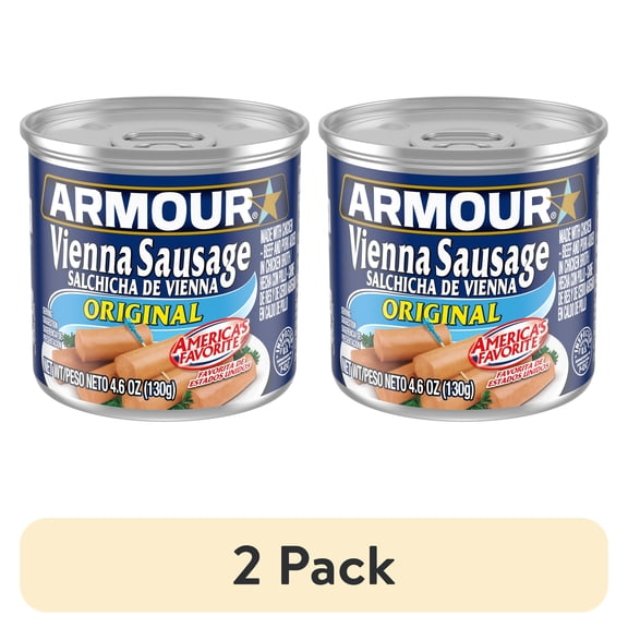 (2 pack) Armour Original Vienna Sausage, 7g Protein Per Serving, 4.6 oz Can