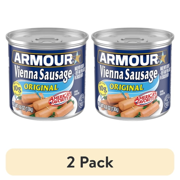 (2 pack) Armour Original Vienna Sausage, 7g Protein Per Serving, 4.6 oz Can