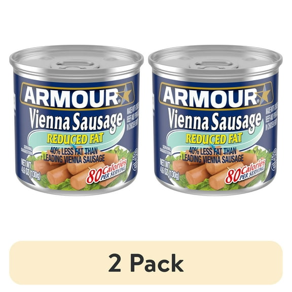(2 pack) Armour Star Reduced Fat Vienna Sausage, 6g protein Per Serving, Canned Sausage, 4.6 oz. Can