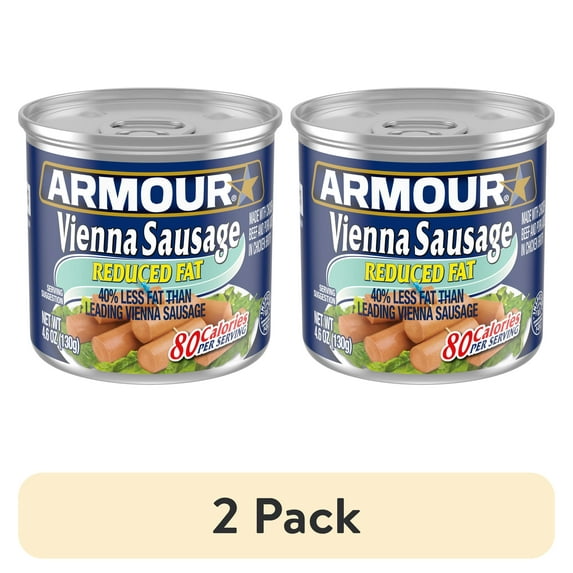 (2 pack) Armour Star Reduced Fat Vienna Sausage, 6g protein Per Serving, Canned Sausage, 4.6 oz. Can