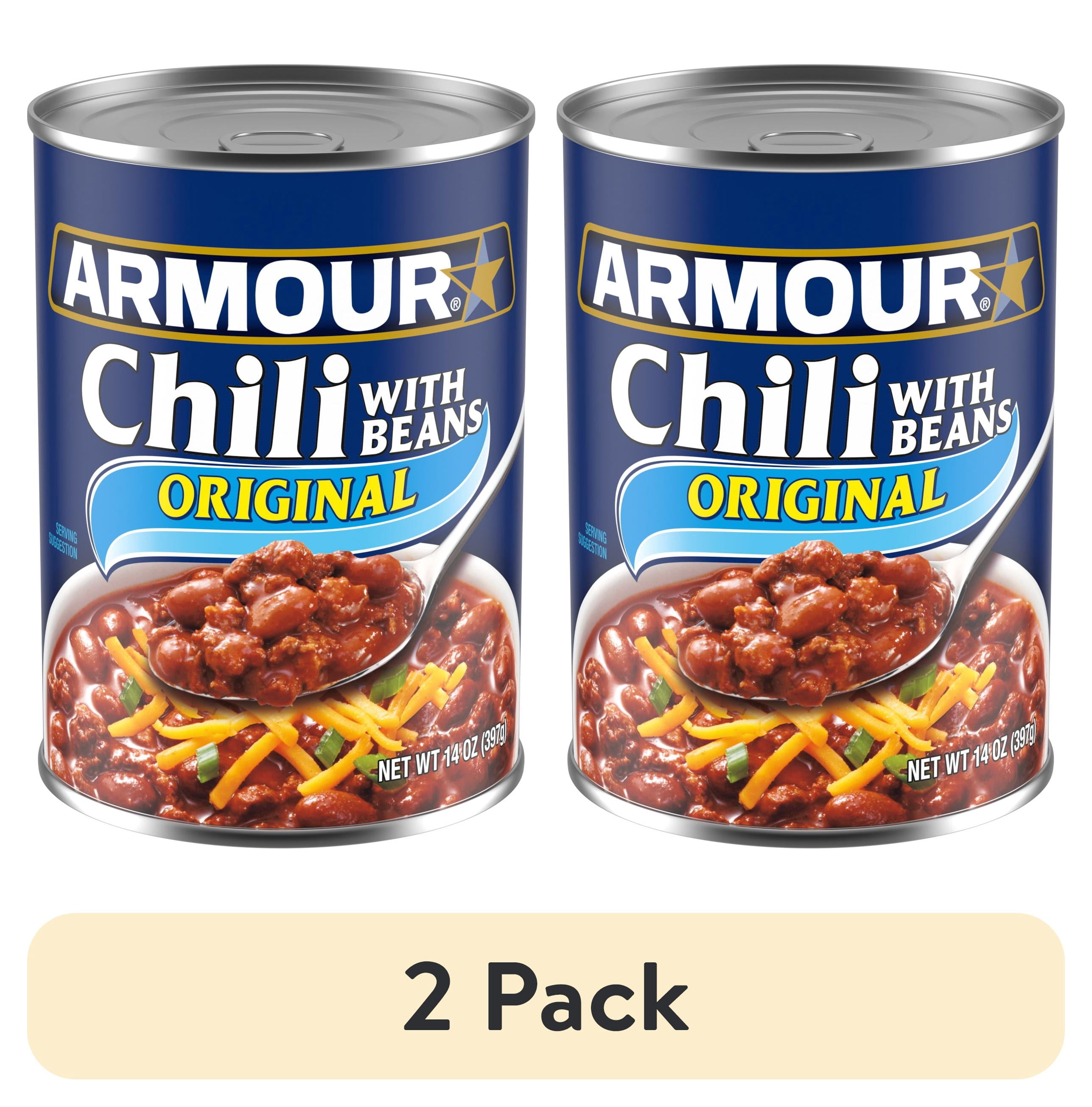 (2 pack) Armour Star Chili with Beans, 22g Protein Per Serving, Canned Food, 14 oz Can