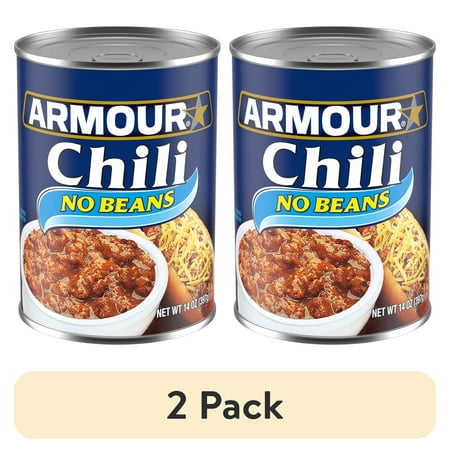 (2 pack) Armour Star Chili with No Beans, 35g Protein Per Serving, Canned Food, 14 oz Can