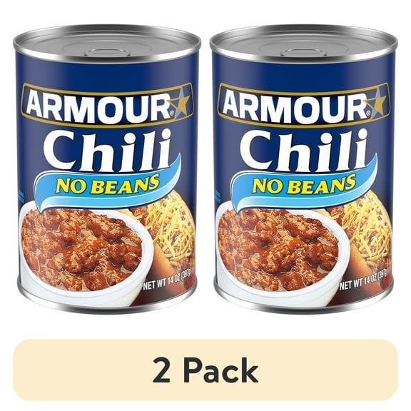 (2 pack) Armour Star Chili with No Beans, 35g Protein Per Serving, Canned Food, 14 oz Can