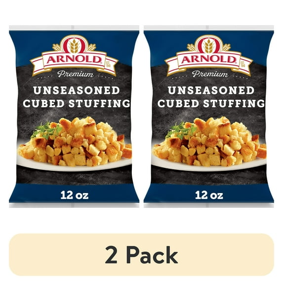 (2 pack) Arnold Premium Unseasoned Plain Cubed Bread Stuffing, 12 oz, Turkey Stuffing Mix, Bag
