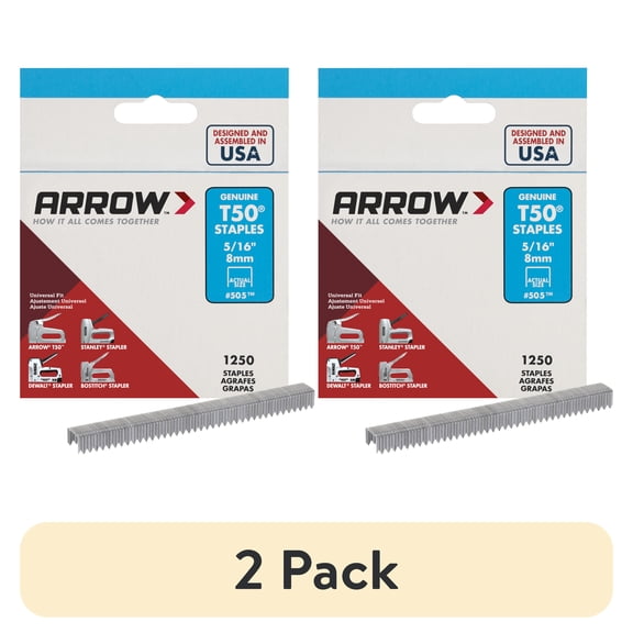 (2 pack) Arrow 505 Heavy Duty T50 Staples 5/16 Inch Leg Length, 3/8 Inch Crown, 1250 Pack for Home Repairs
