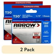 2 pack Arrow T50 Stainless Steel Staples 1/2 Inch, 1000 Count - Heavy Duty, Versatile for Upholstery and Home Improvement
