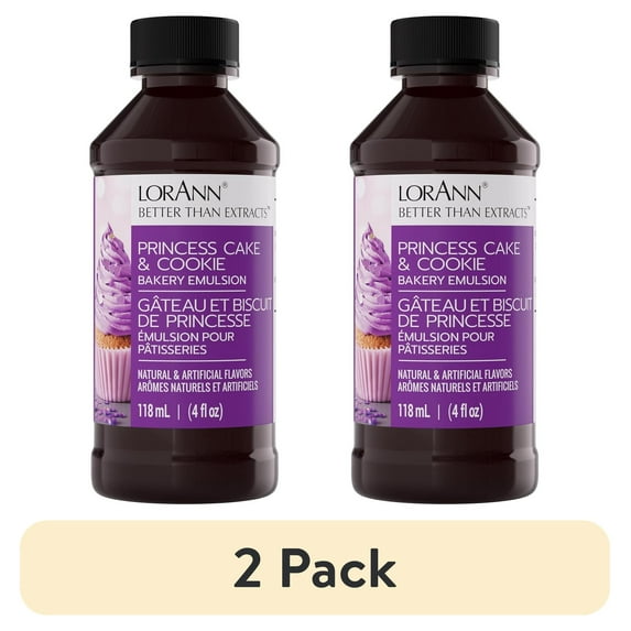 (2 pack) LorAnn Oils Princess Cake & Cookie Flavoring For Baking - Emulsion Princess Cake & Cookie Extract Substitute - 4 oz