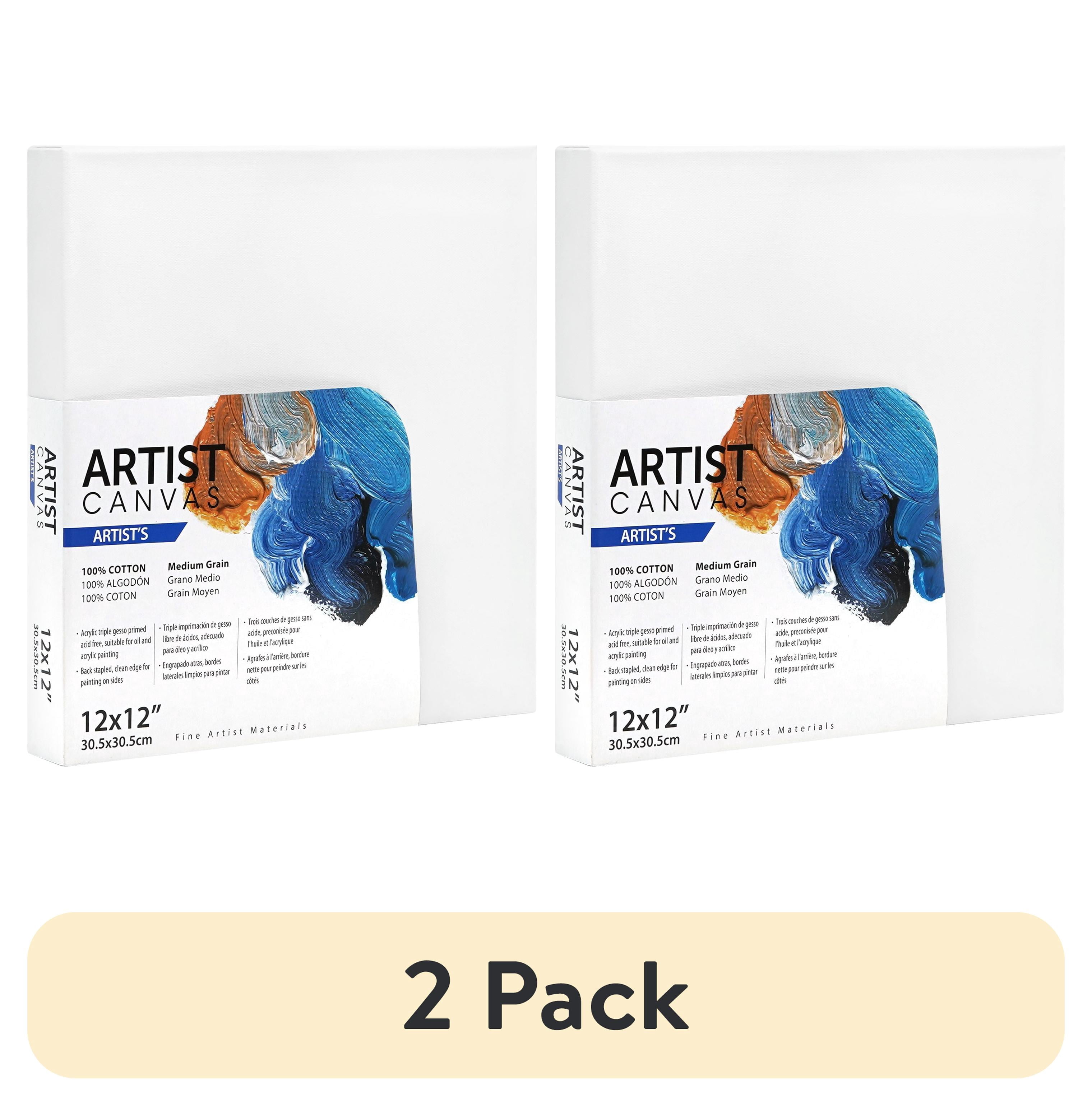 (2 pack) Artist 3D Stretched Canvas, 100% Cotton Acid Free White Canvas, 12"X12", 1 Piece, Deluxe Canvas, Ideal for Art Students, Educators, Artists and Professionals.